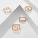 4pcs Rhinestone Ring Star Geometric Knuckle Ring Women Wedding Jewelry Gift A