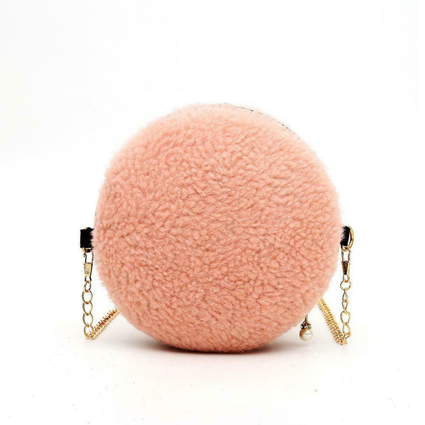 Small Round Messenger Bags Women Plush Shoulder Chain Handbags (Orange)