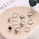 10Pcs/set Retro Women Geometric Crystal Gem Leaves Finger Knuckle Rings Jew C6D6