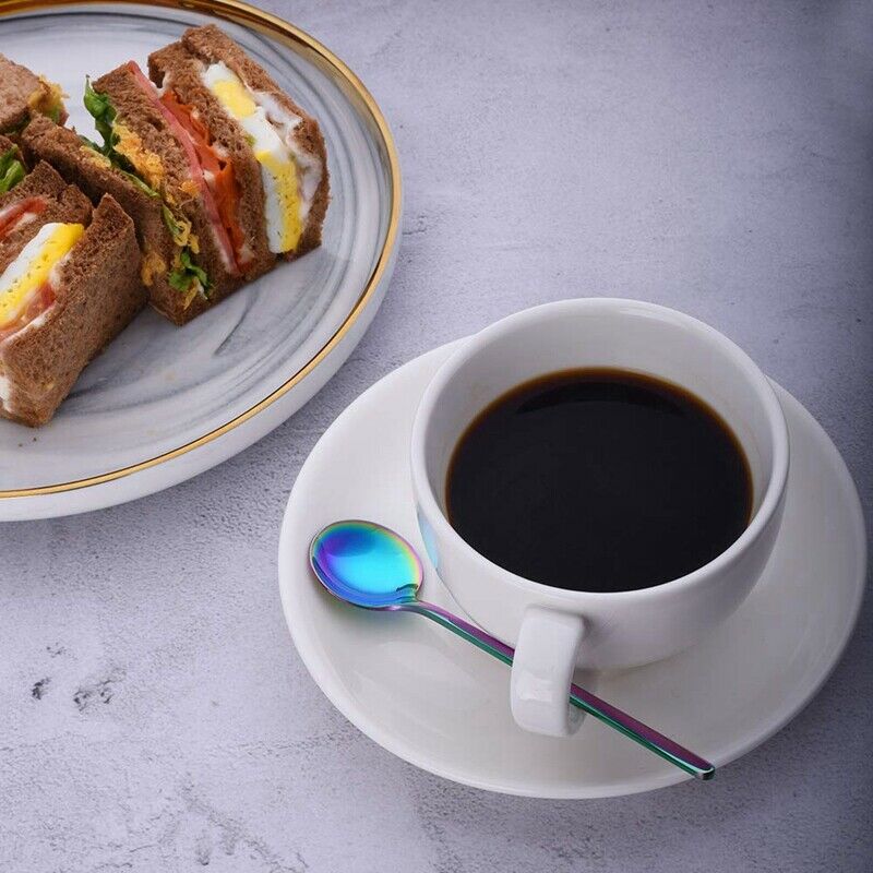 1 Set 8 Pcs Cute Small Coffee Spoons Stainless Steel Rainbow Demitasse Spoo