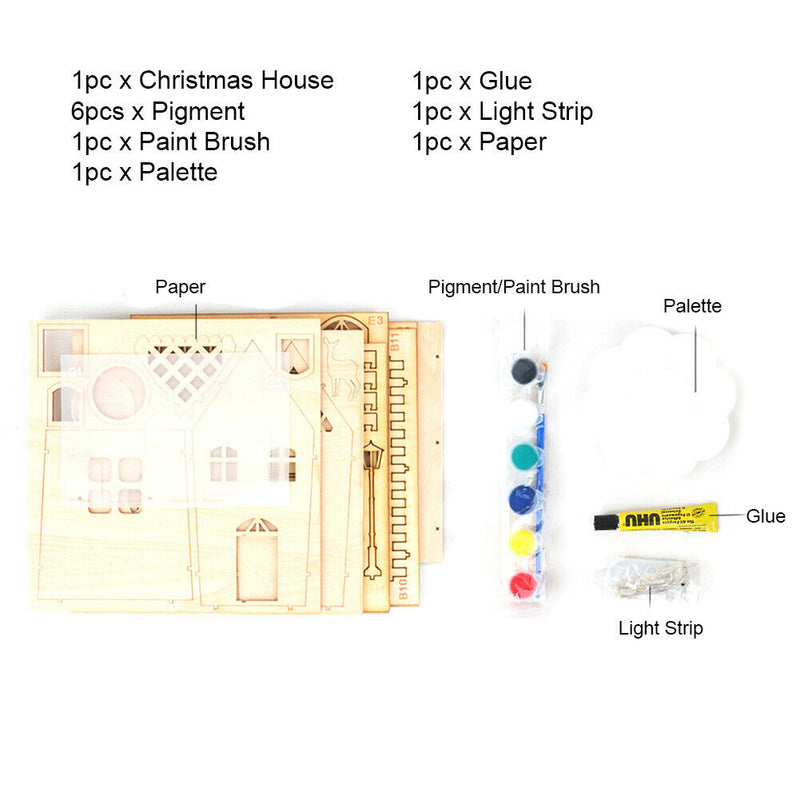 Christmas Ornamental Wooden Christmas House LED Light Strip Xmas Decoration