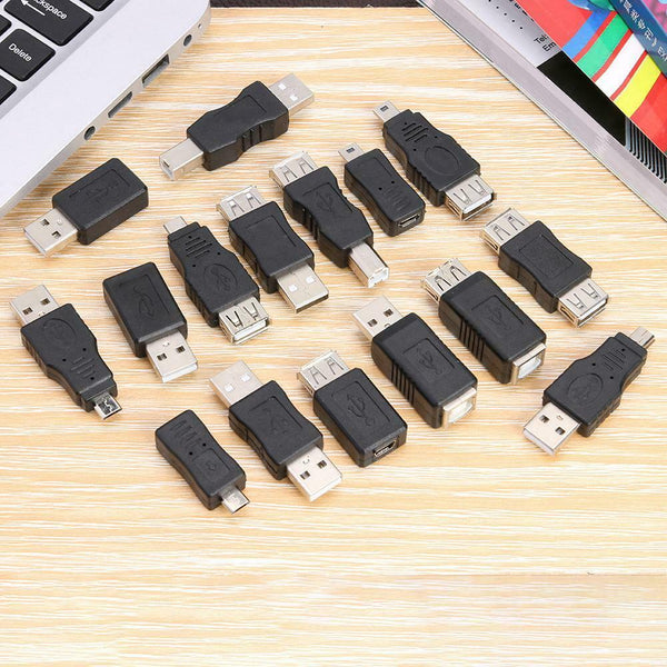 16pcs OTG Converter Adapters Plug Mini USB Micro USB USB2.0 Type-B Male Female