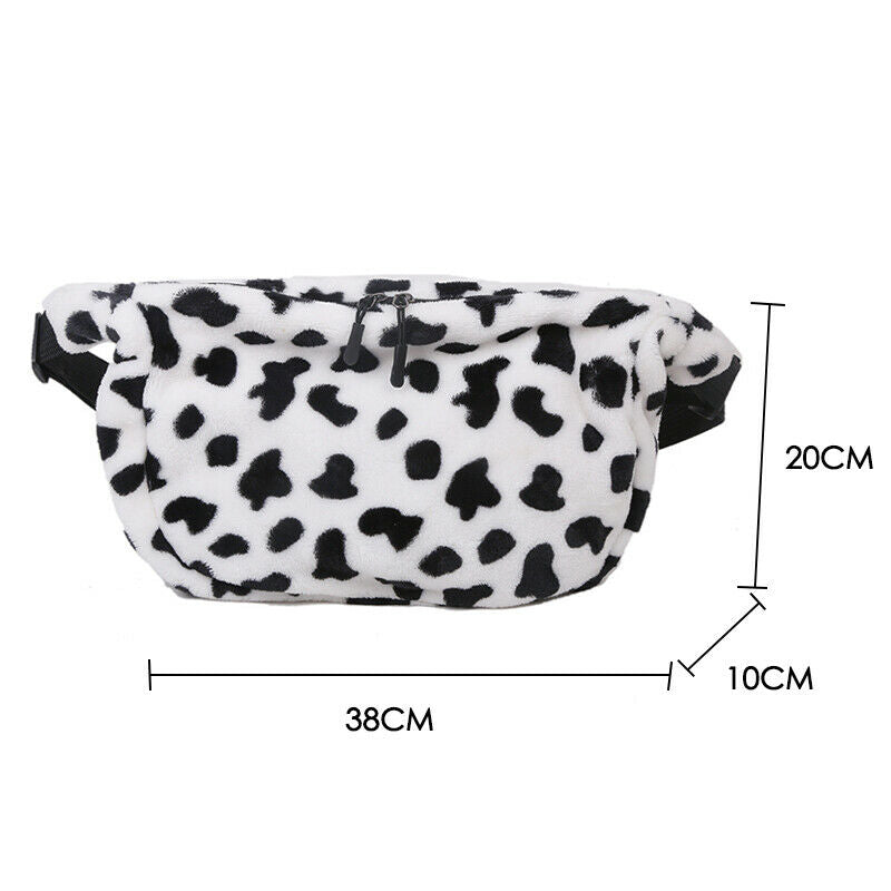 Women Plush Cow Printed Chest Bag Casual Street Crossbody Shoulder Pack (1)
