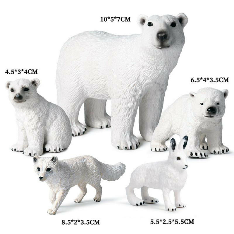 5Pieces Lifelike Solid Polar Animals Figures Arctic Animal Models Collection