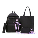 4Pcs/Set Ribbon Chain Bowknot Canvas Backpack Travel Rucksacks Leisure Back