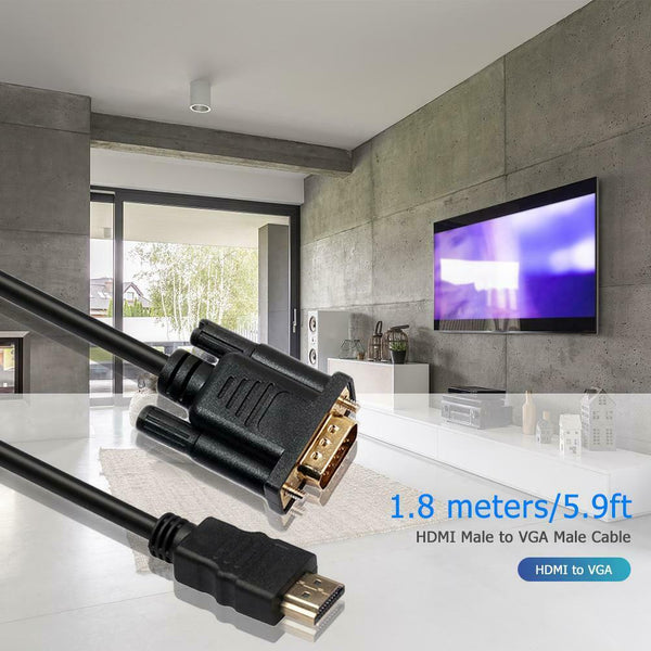 1.8m 6ft 1080P HDMI Male to VGA HD15 Male Video Converter Adapter Cable #gib