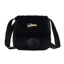 Plush Rabbit Tail Messenger Bag Women Solid Street Shoulder Satchel (Black)