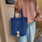 Canvas Women Shoulder Bag Large Capacity Cat Print Shopping Handbag (Blue)