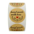 Handmade With Love Stickers,1.5 Inch Round Handmade With Love With Red Hear