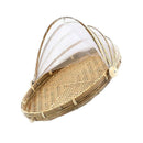 1pc Covered Bamboo Serving Food Tent Basket Tabletop Food Storage Holes M