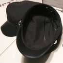 Leather Military Hat  Sailor Hats Flat Top Captain Cap Travel Cadet HatB Hn