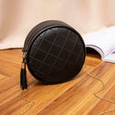 Pure Color Plaid Shoulder Handbags Women Round Tassel Crossbody Bag (Black)