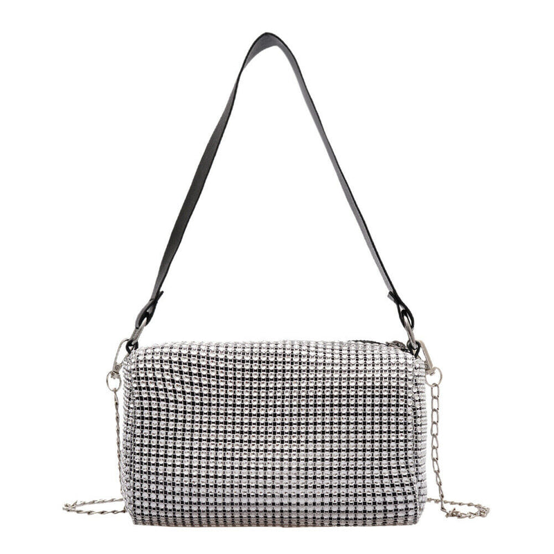 Rhinestone Women Messenger Bag Chain Party Clutch Shoulder Handbag (White)