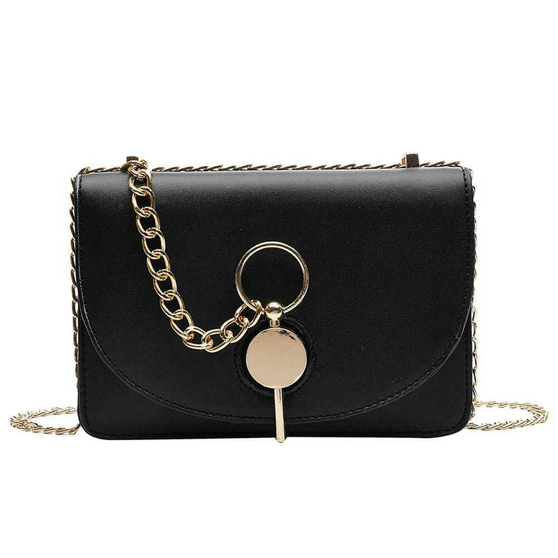 Fashion Women Messenger Bag Leather Pure Color Chain Shoulder Bag (Black)