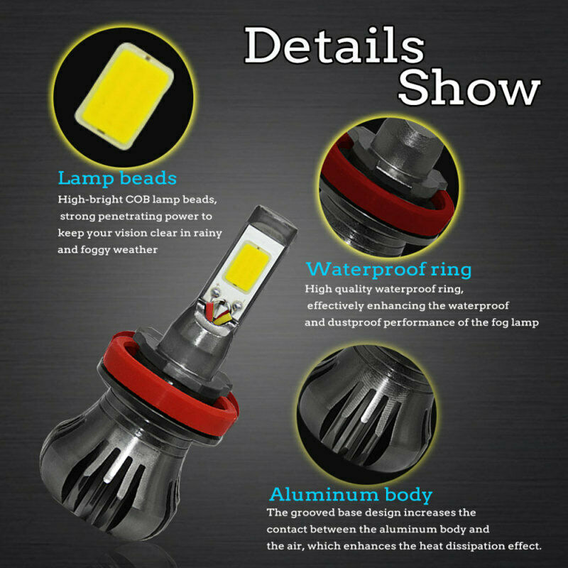 H8/H9/H11 LED Headlight Bulb 3000k 4800LM DC12V-24V Yellow Fog Light tgb