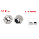 M3 x 0.5mm 304 Stainless Steel Nylock Nylon Insert Hex Lock Nuts 50pcs O5O1
