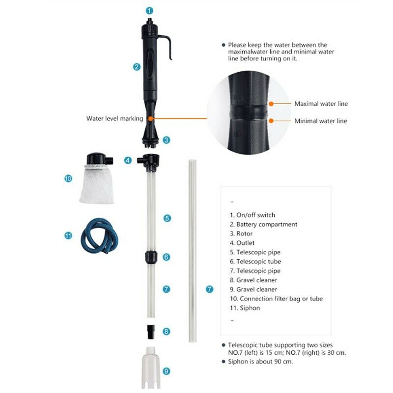 Electric Fish Tank Vacuum Cleaner Syphon Operated Gravel Water Filter Clean D8E7