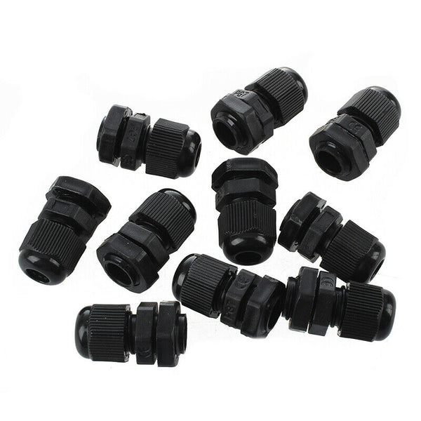 PG7 Black Plastic Waterproof Cable Glands Joints 10 Pcs G7F2