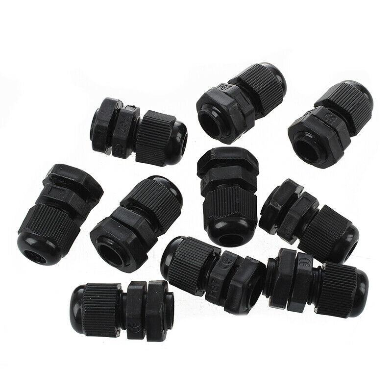 PG7 Black Plastic Waterproof Cable Glands Joints 10 Pcs G7F2