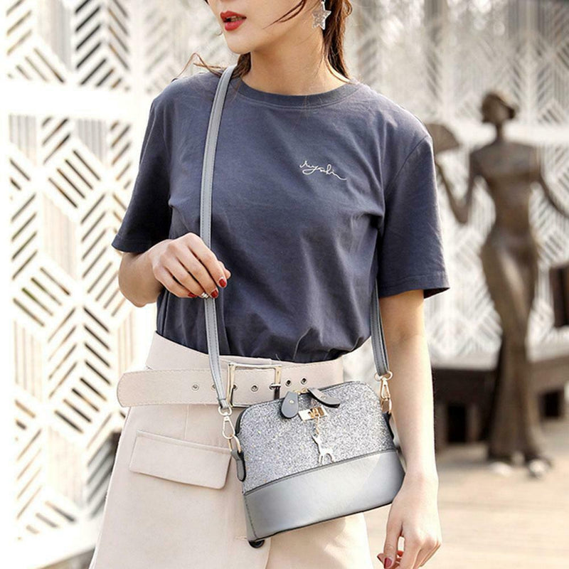 Shell Shoulder Handbag Women Shining Sequins PU Leather Messenger Bag/Grey