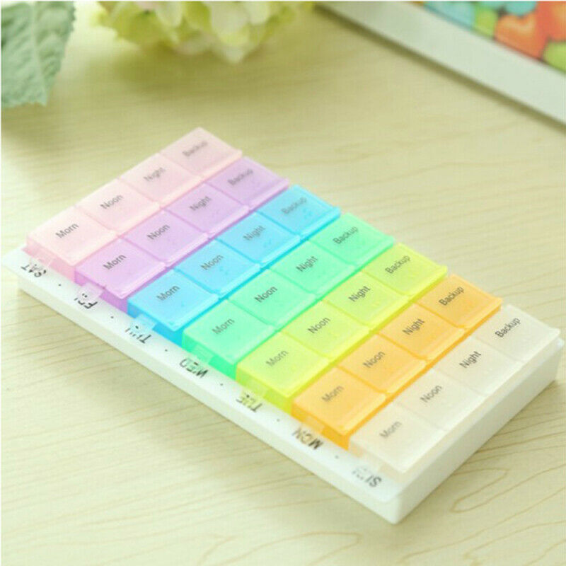 2pcs Medicine Organizer Rainbow Weekly Pill Box Storage Container 7 Day Case