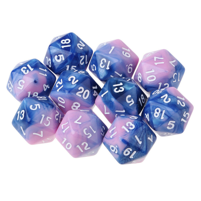 Set of 20 Colorful D20 Dice for D&D RPG Game 20 Sided 14mm