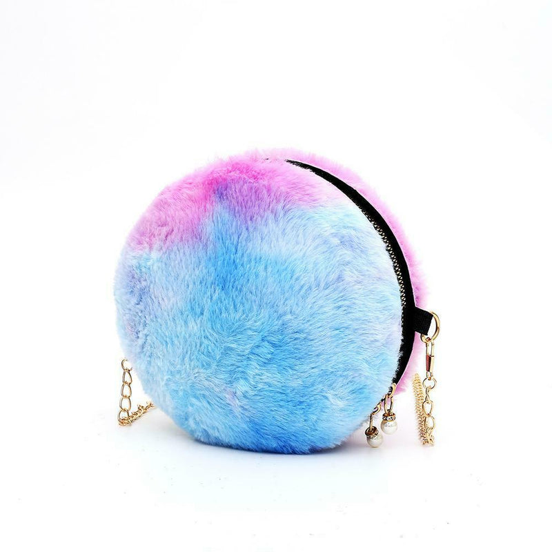 Small Round Messenger Bags Women Plush Shoulder Handbags (Gradient Blue) A