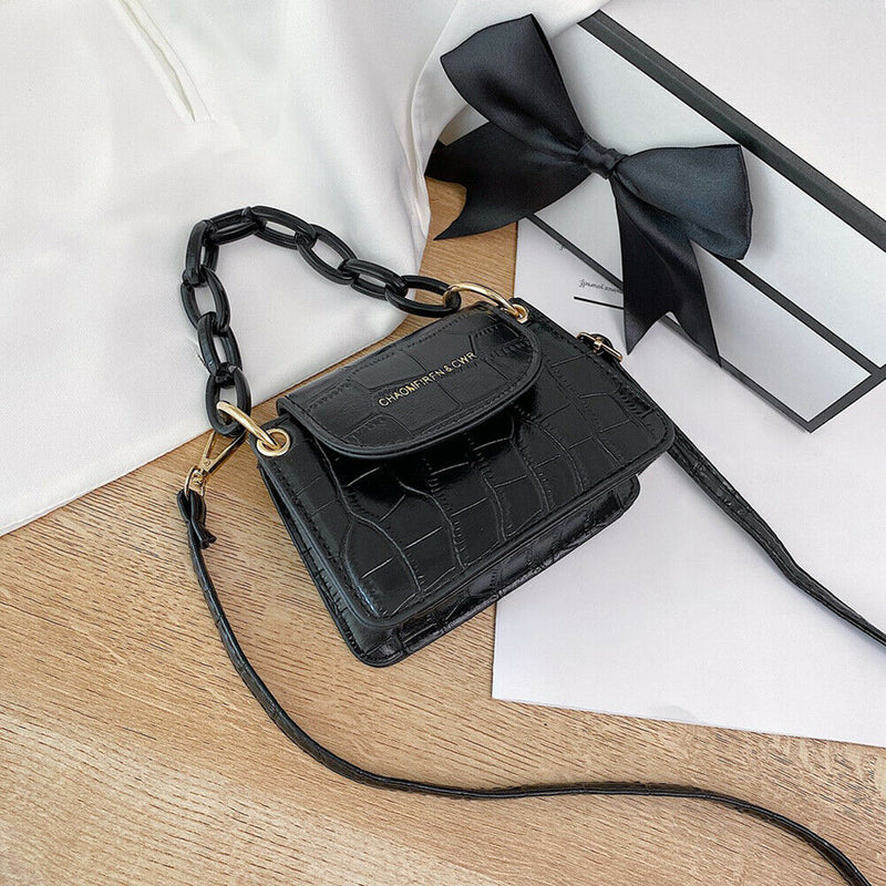 Women Mini Totes PU Solid Shoulder Money Bag Messenger Handbags (Black)