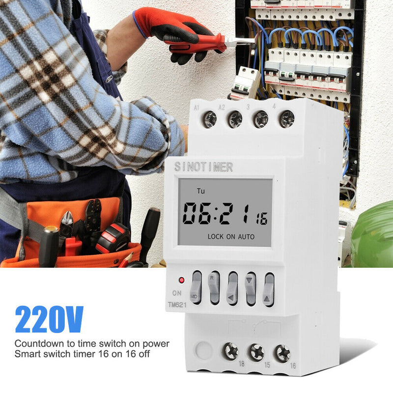 TM621 LCD Display Time Digital Timer Switch DIN Rail Weekly Programmable Power