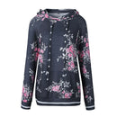 Womens Dark Gray Pullover Long Sleeve Floral Hoodies Coat Sweatshirt W/ Pocket
