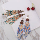 Bohemian Handmade Beaded Long Tassel Earrings For Women Multicolor Beads St