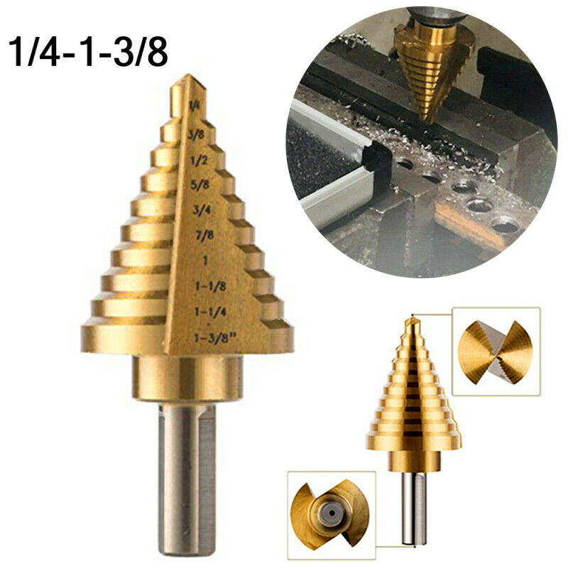 1/4 - 1-3/8 inch Titanium Steel Metal UNI Variable Stepped Down Drill Bit