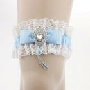 Satin Lace Crystal Flower Wedding Bridal  Garter Accessory Blue