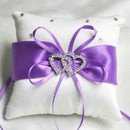 Double-Heart Rhinestone Wedding Ring Pillow Cushion Bearer, Purple W6J4