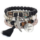 4pcs/set Wings Alloy Pendant Beads Bohemian Bracelets Women Lava Stone Wris