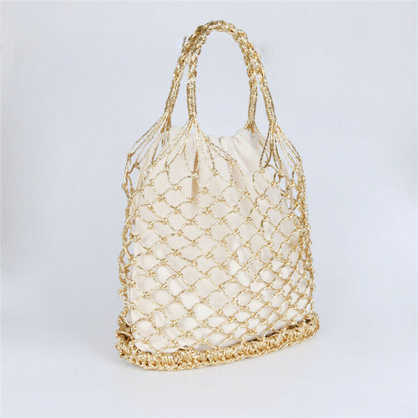 Bright Paper Ropes Hollow Woven Bag Straw Bag Female Reticulate Handbag Net M2I8