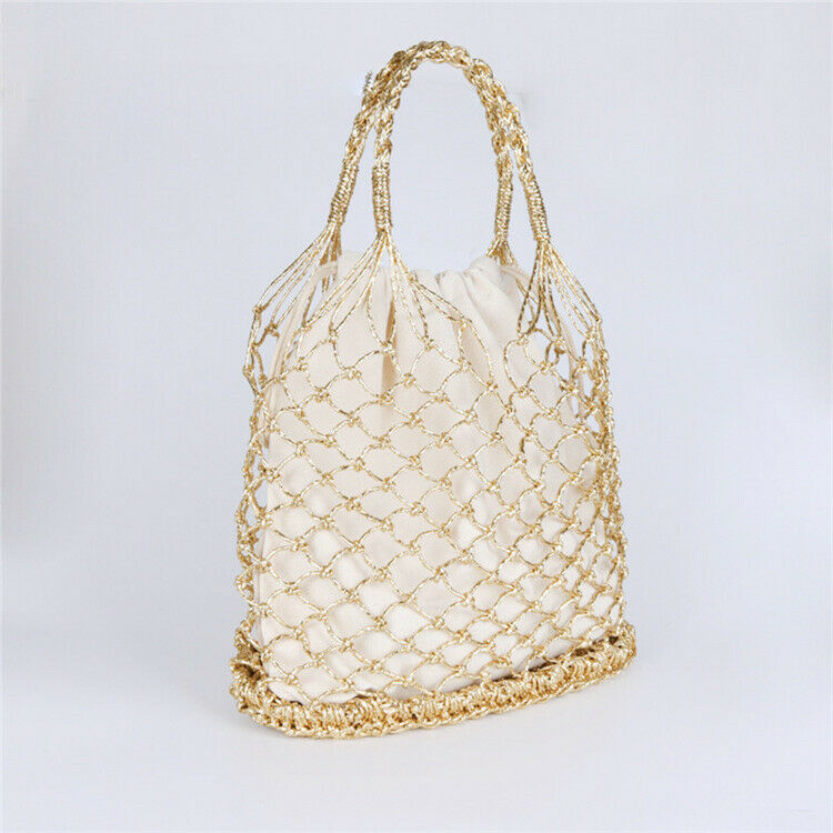 Bright Paper Ropes Hollow Woven Bag Straw Bag Female Reticulate Handbag Net M2I8