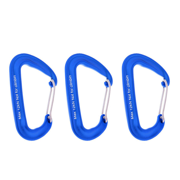 3x Carabiner Clip Aluminum D-Ring Locking Outdoor Wiregate Lock Hook Blue