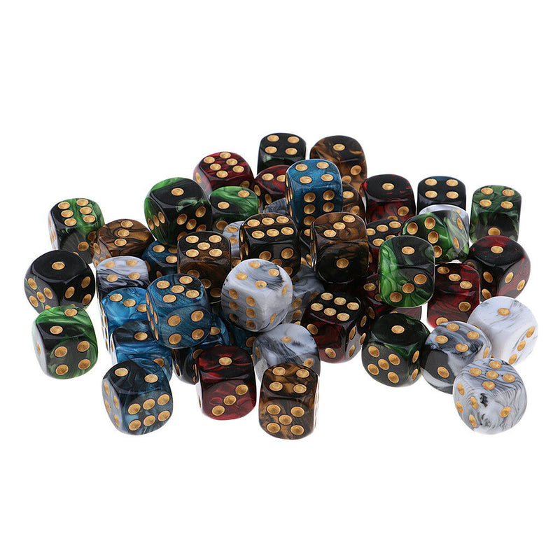 50pcs Coloured Dice, (six sided), 16mm , D6 ,with Carry Bag