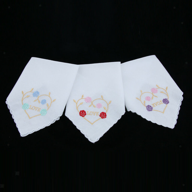 Cotton Floral Embroidered Handkerchiefs Set of 3