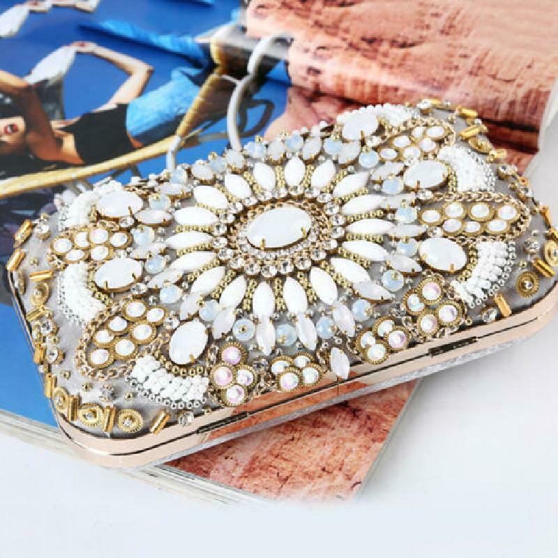 Women Retro Evening Shoulder Bag Bridal Clutch Party Prom Wedding Handbag Beaded