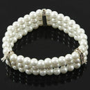 Ladies 3 Rows Faux Pearls Accent Off White Stretch Wrist Bracelet Jewelry D6A4