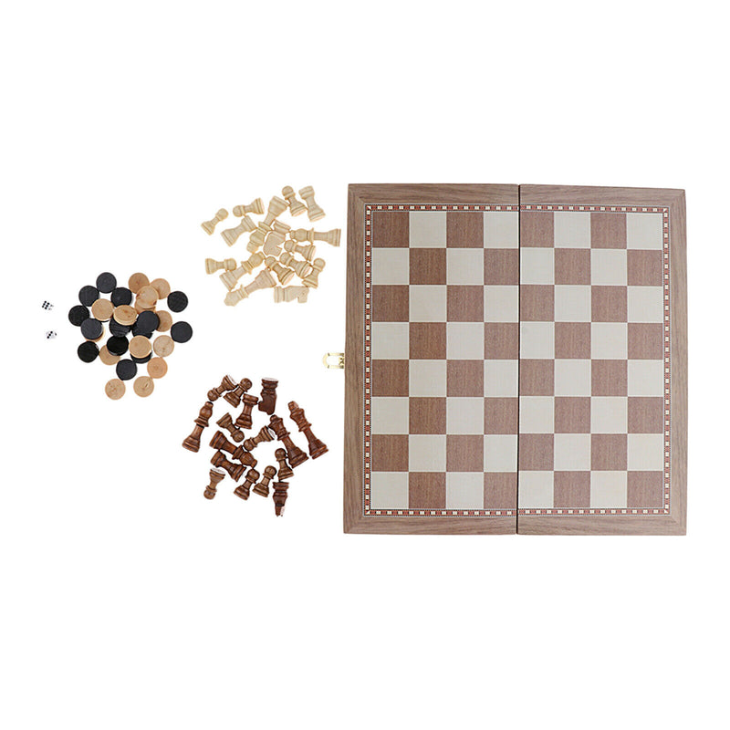 3-in-1 Wooden Chess Set Standard Chess Backgammon Puzzle Games Great Gift