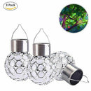 3 Pcs LED Solar Power Glass Ball Crystal Hanging Color Changing Light Decor
