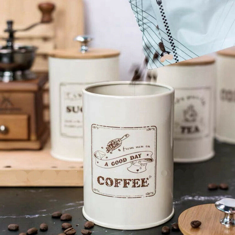 3pcs Retro Tea Coffee Sugar Canister Container Jar Pots Tins Iron w/ Lids