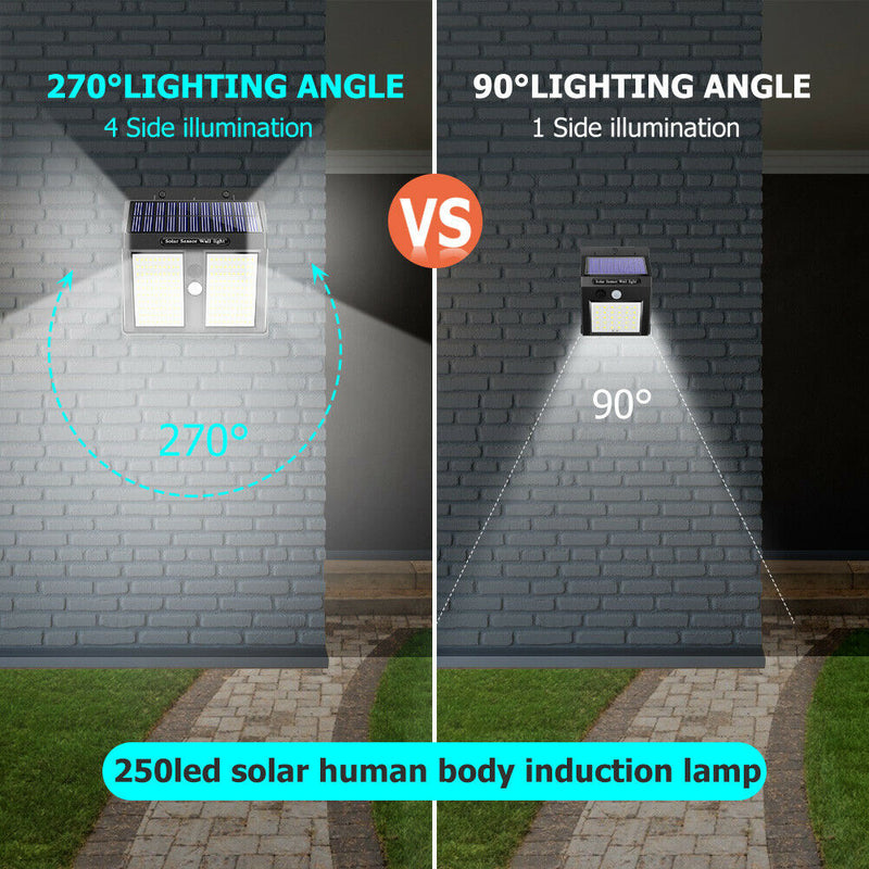 250LED Solar Motion Sensor Wall Light Waterproof Outdoor Yard Security Lamp