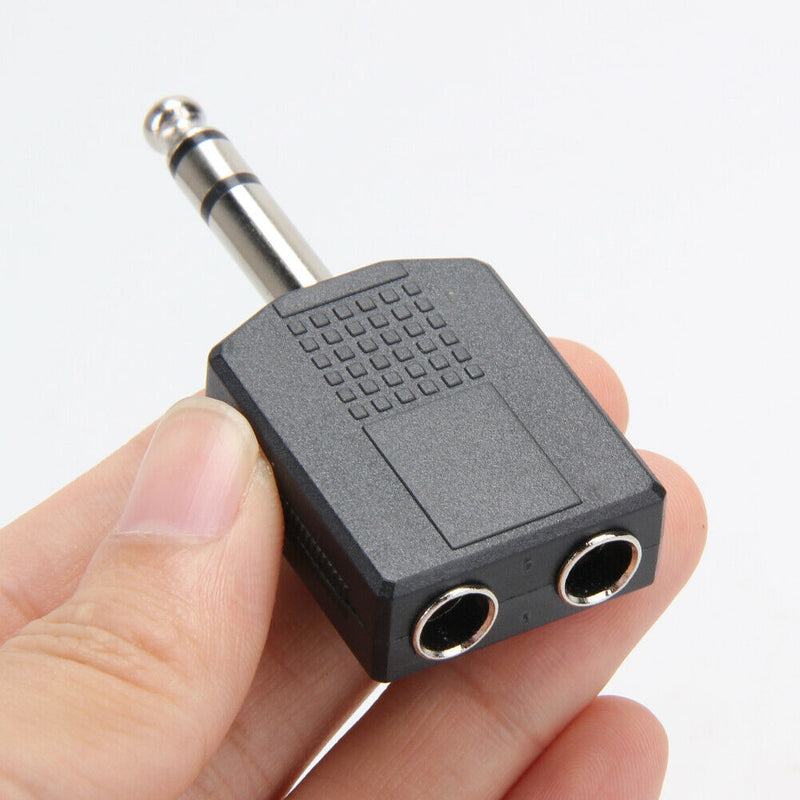 Stereo 6.35mm 1/4" 1 Male Plug to 2Mono Female Jack Audio Splitter Adapter K1B