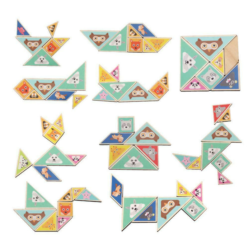 1 Set Children Wooden Toys Tangram Early Education Puzzle Building Blocks