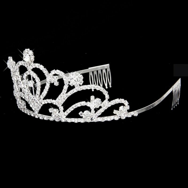 Fashion Wedding Party Bride Crown Rhinestones Headband with Comb Tiara Whit X2J4