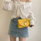 Fashion Women Messenger Bag Leather Pure Color Chain Shoulder Bag (Yellow)